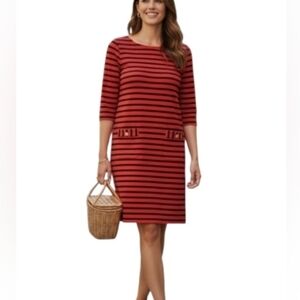 DALIA Red and Black Striped Dress. Size M